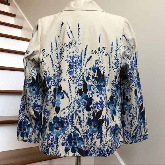 Norm Thompson Blazer Womens Large Blue Linen Floral Watercolor Blend One Button - Picture 12 of 15